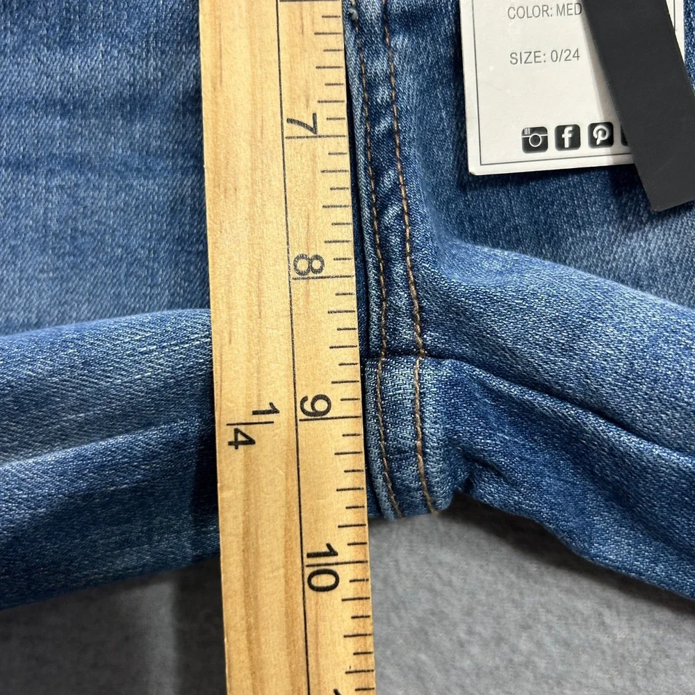 Judy BlueWide Leg Jeans Womens 0/24 HighRise Tummy Control Blue Denim Distressed